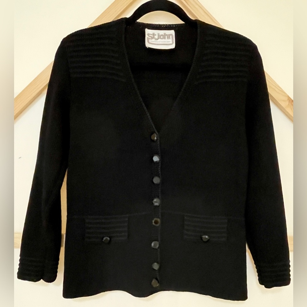 St. John Black Cardigan with Geometric Buttons - Vintage